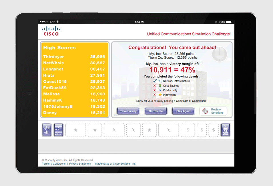 Cisco Unified Communications Game - game over