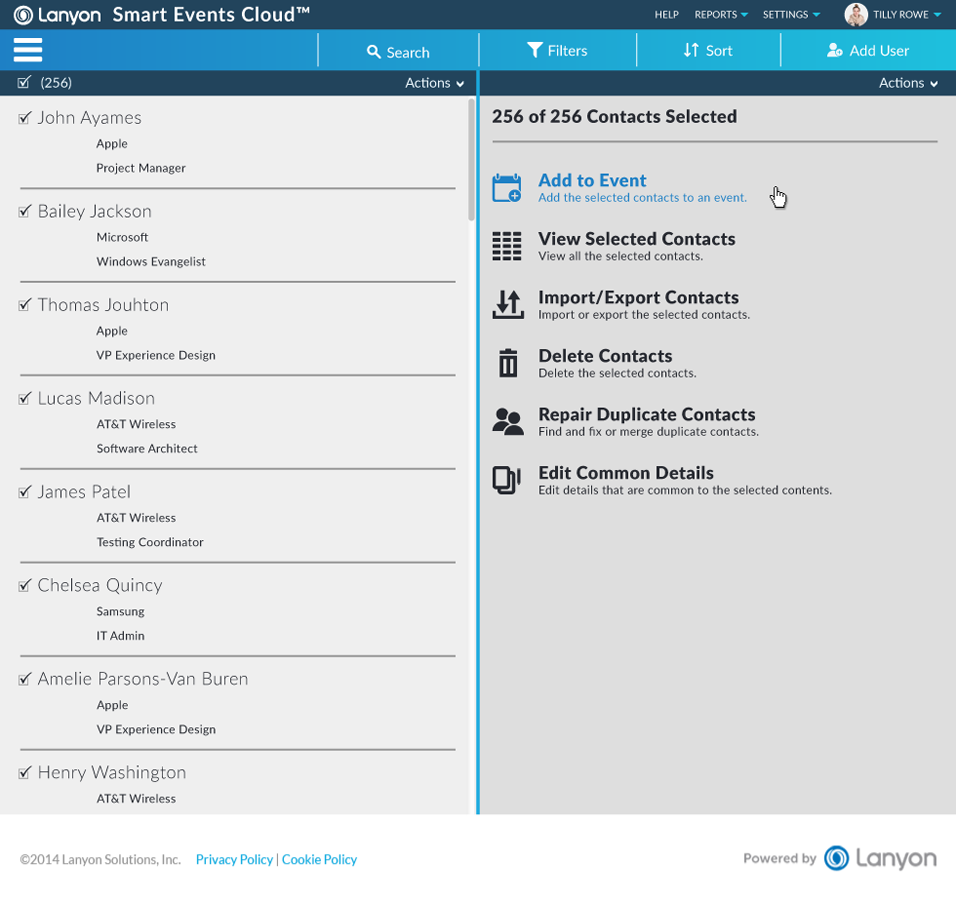 Default landing page, add person to event hover state