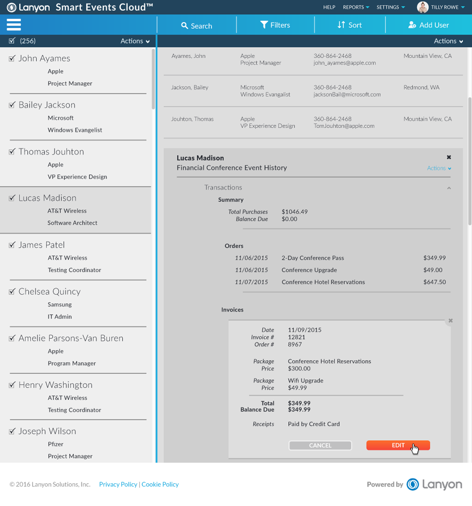 Person invoice details edit button hover state