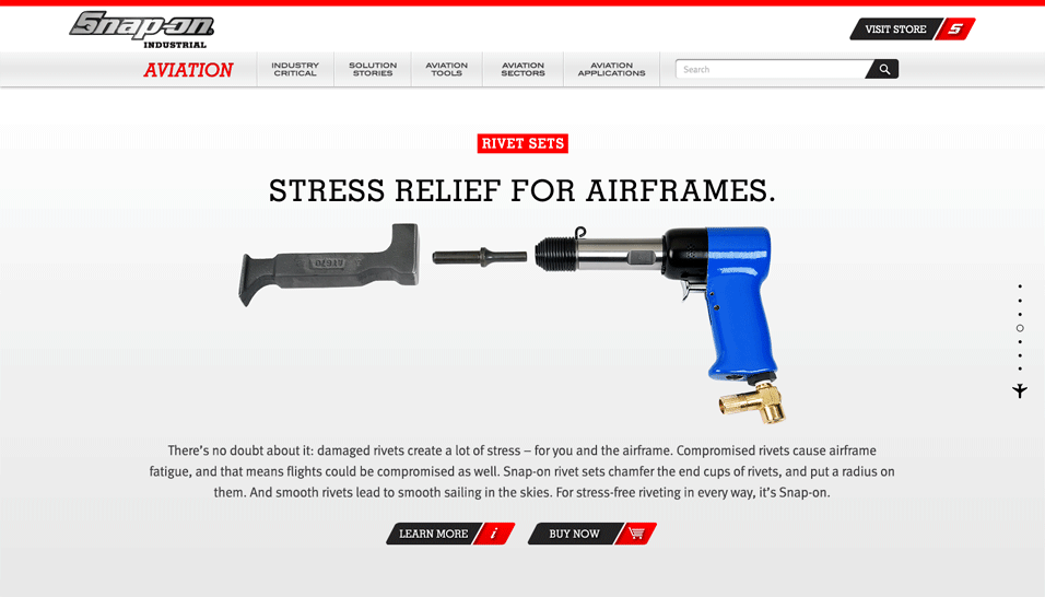 Snap-on Website: Rivet Set Desktop Layout